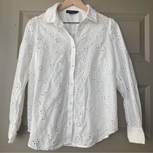 Hatch Eyelet Maternity Blouse, White, Size 1